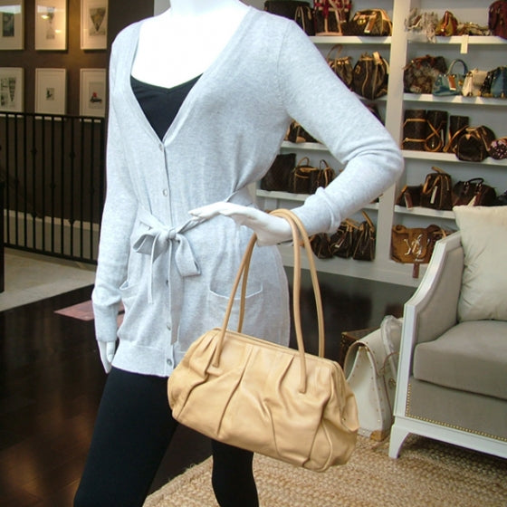 Miu Miu Leather Gathered Tote Camel 2 of 12