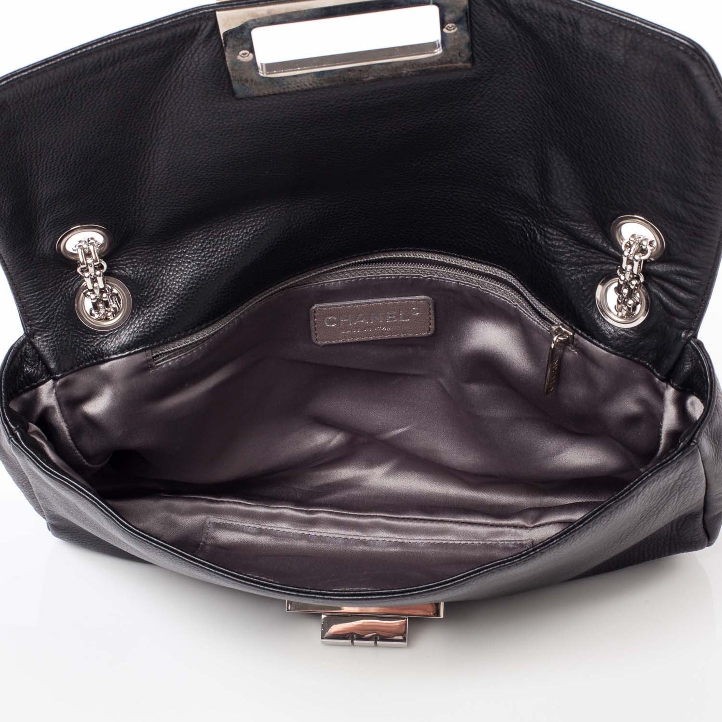 Leather Mademoiselle Lock Flap Bag Black