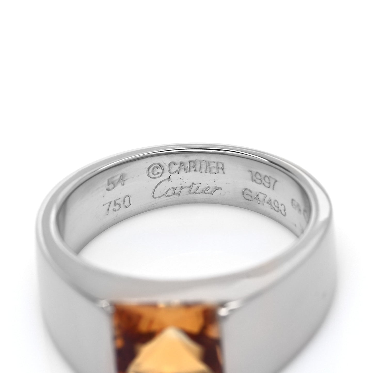 18K White Gold Citrine Tank Ring 54 6.75