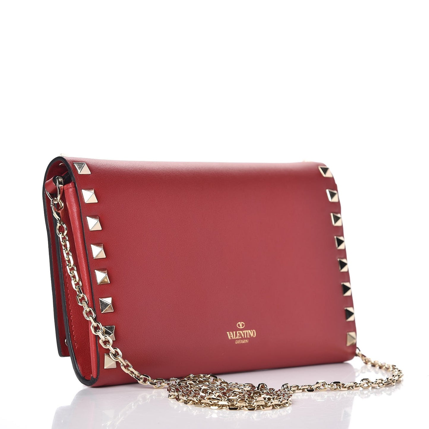 Vitello Small Rockstud Flap Wallet on Chain Red