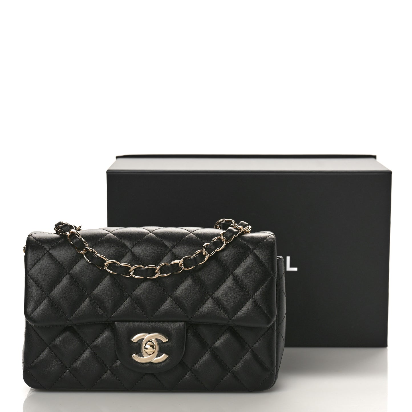 Lambskin Quilted Mini Rectangular Flap Black