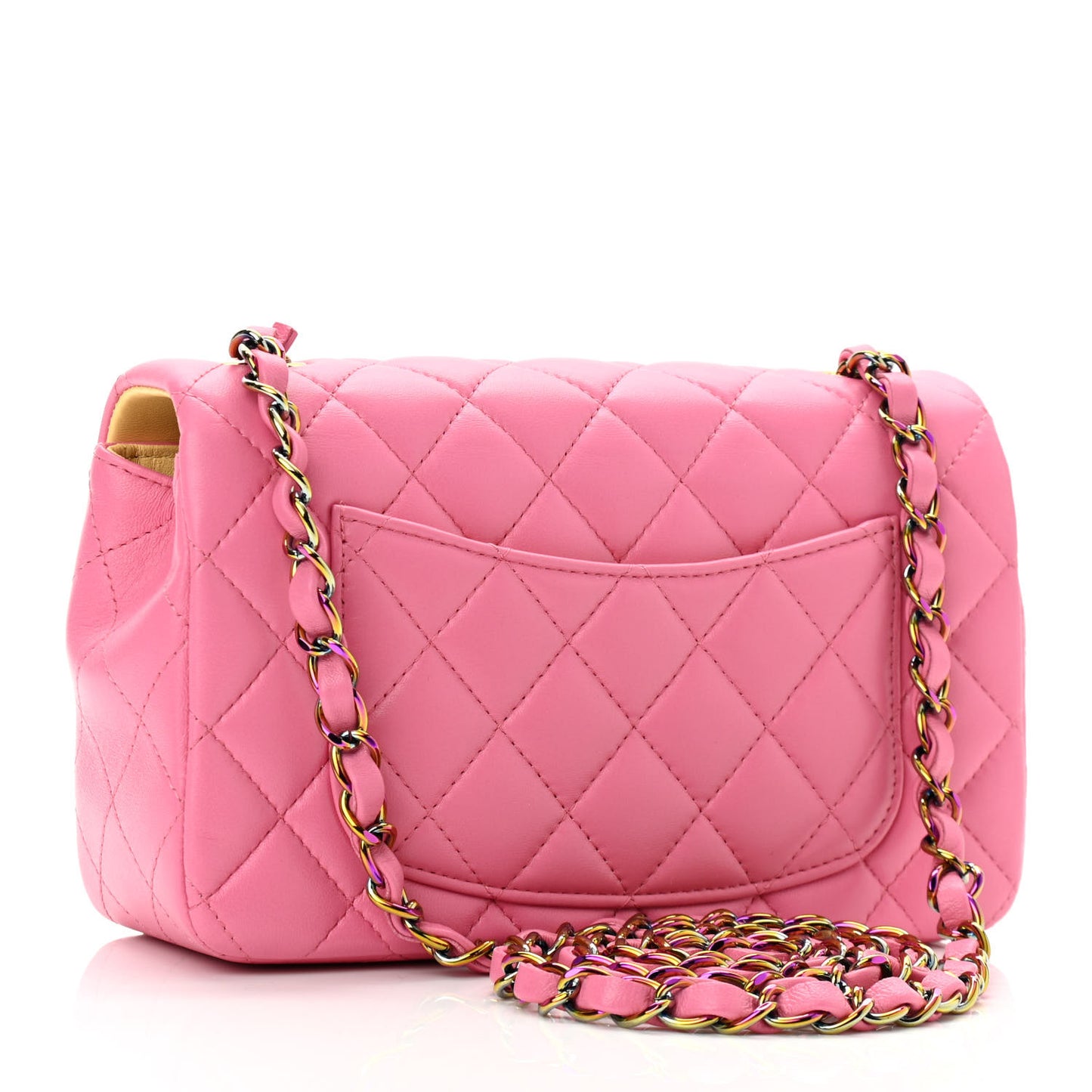 Lambskin Quilted Mini Rectangular Flap Pink Yellow