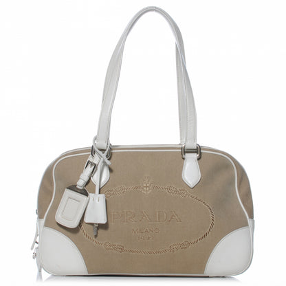 Prada Jacquard Logo Handbag Corda White 1 of 7