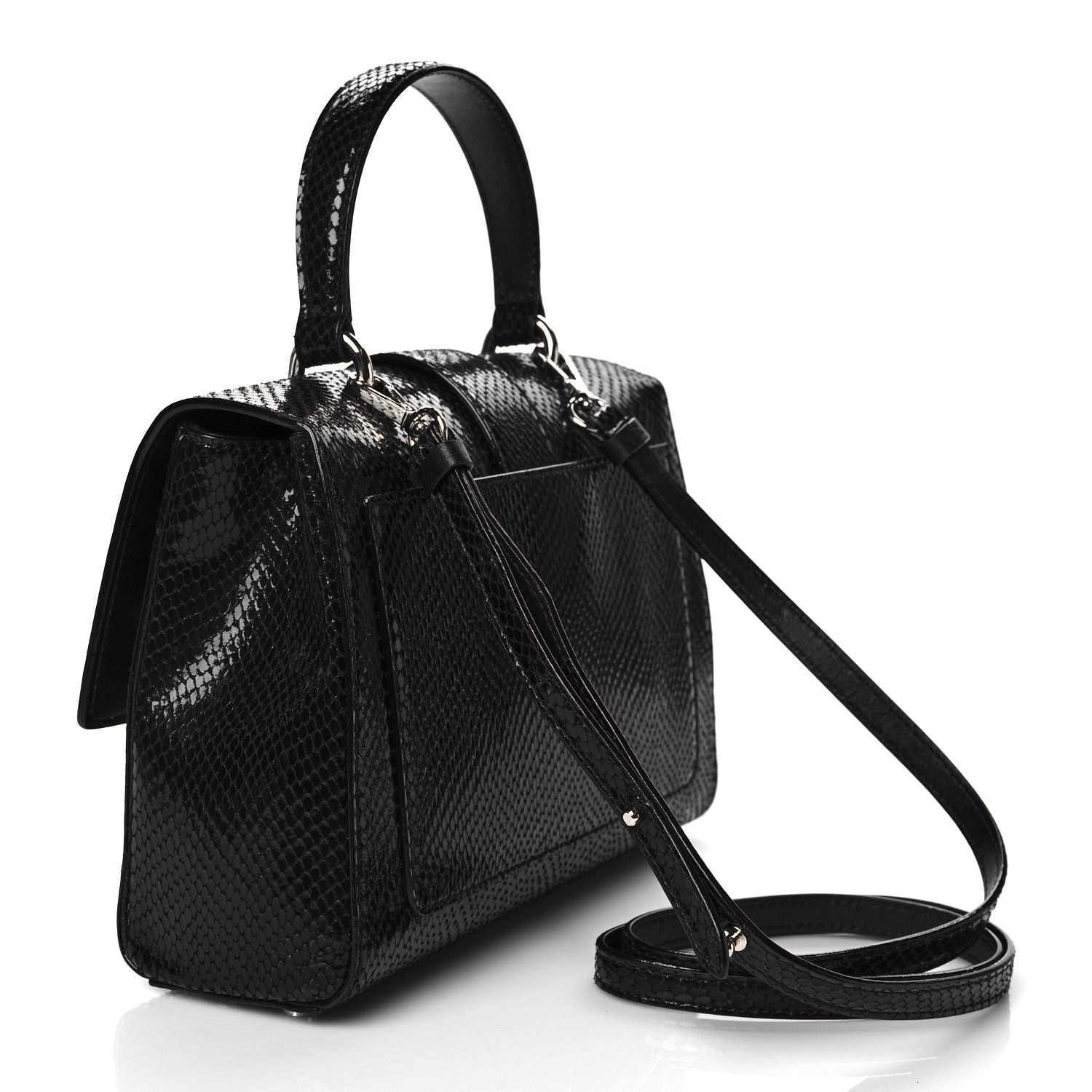 Jimmy Choo Lizard Calfskin Embossed Cheri Top Handle Bag Black 3 of 9