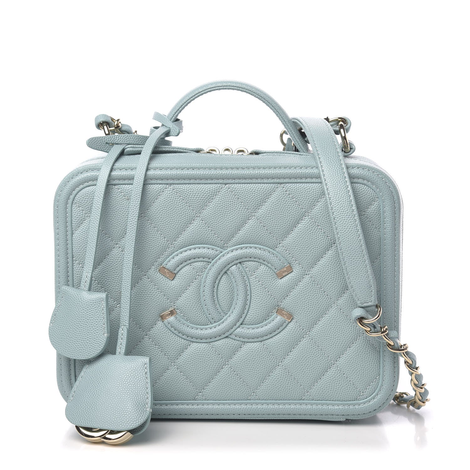 Chanel Caviar Quilted Medium CC Filigree Vanity Case Light Blue 1 of 10