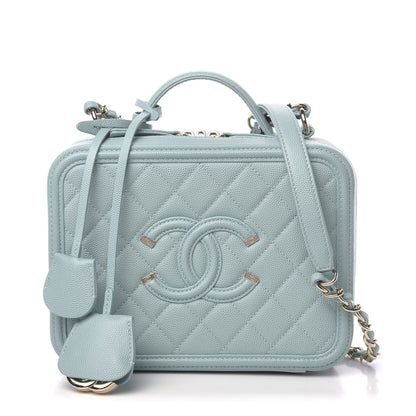 Chanel Caviar Quilted Medium CC Filigree Vanity Case Light Blue 1 of 10
