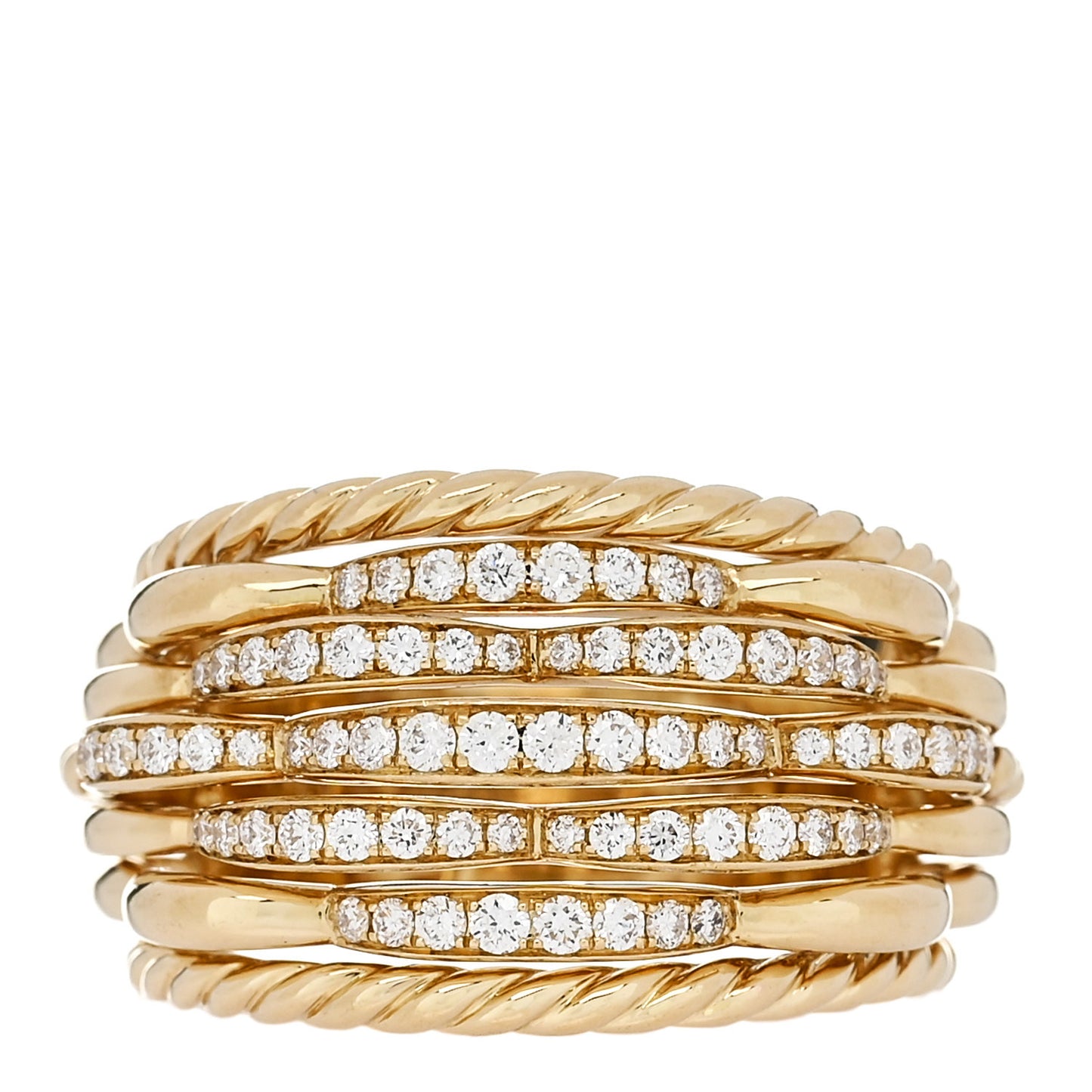 18K Yellow Gold Diamond Tides Dome Ring 55 7.25