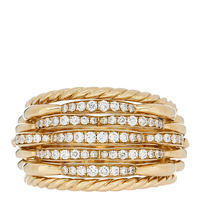 David Yurman 18K Yellow Gold Diamond Tides Dome Ring 55 7.25 1 of 4