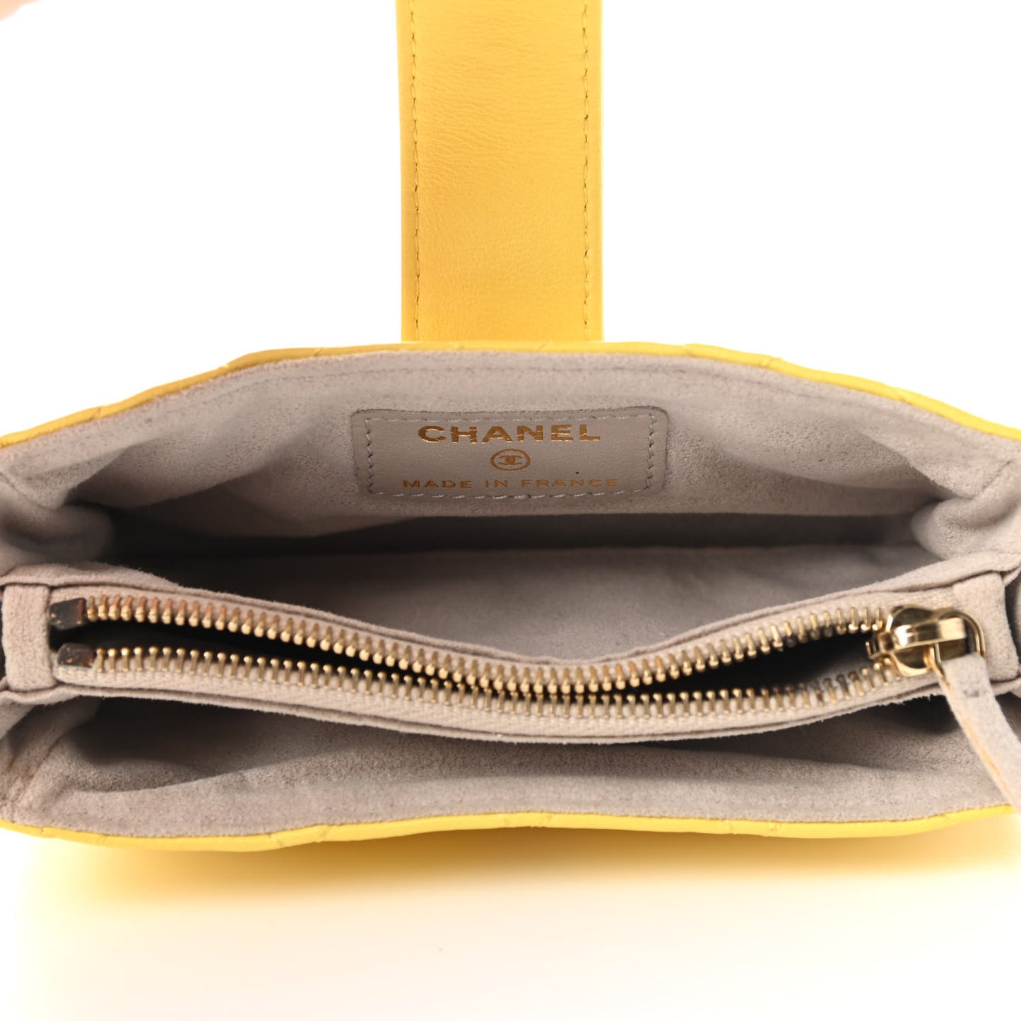 Calfskin Quilted Zipped Pocket Wallet Yellow