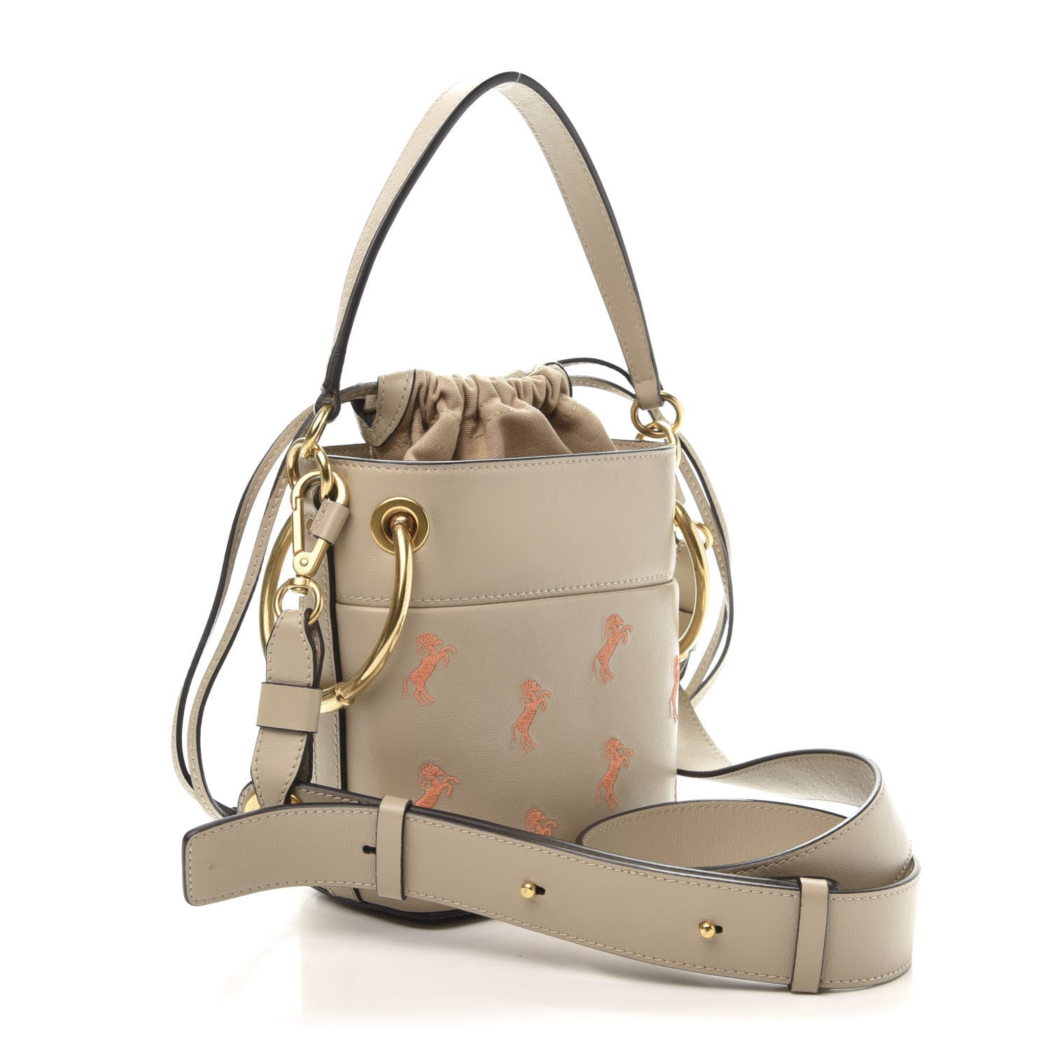 Chloe Smooth Calfskin Little Horses Embroidered Mini Roy Bucket Bag Pastel Grey 3 of 10
