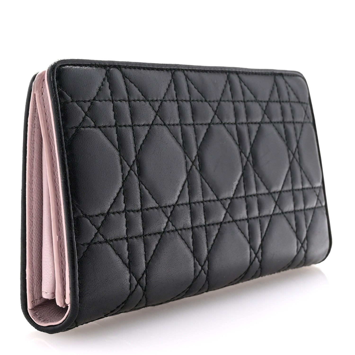 Christian Dior Lambskin Cannage Lady Dior Wallet Organizer Black Pink 3 of 7