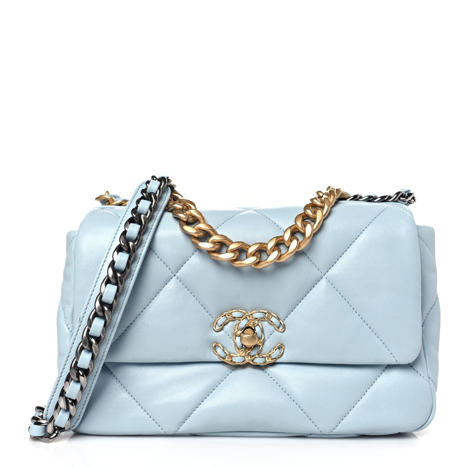 Chanel Lambskin Quilted Medium Chanel 19 Flap Light Blue 1 of 10