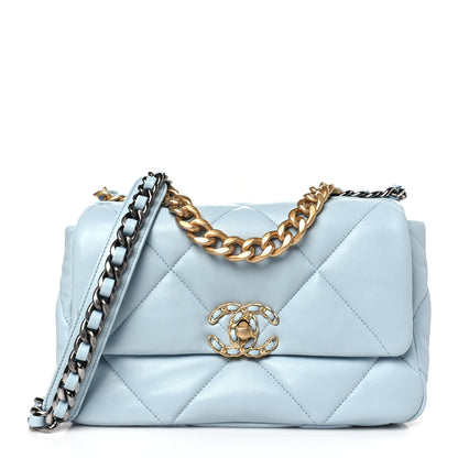 Chanel Lambskin Quilted Medium Chanel 19 Flap Light Blue 1 of 10