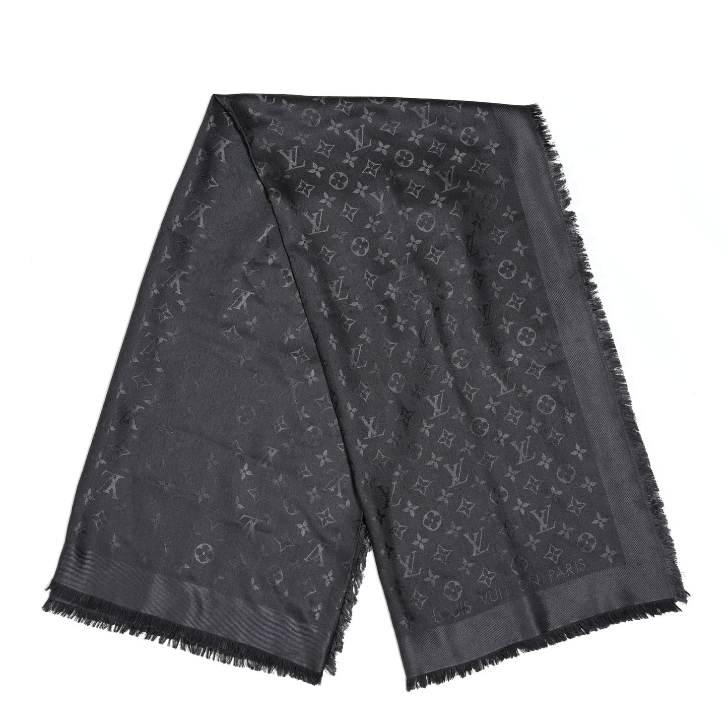 Silk Lurex Wool Monogram Shine Shawl Charcoal Grey