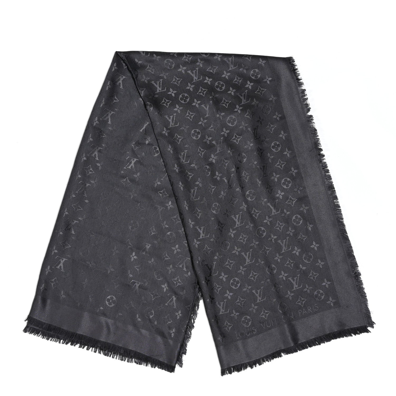 Louis Vuitton Silk Lurex Wool Monogram Shine Shawl Charcoal Grey 2 of 12