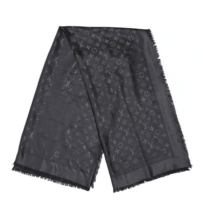 Louis Vuitton Silk Lurex Wool Monogram Shine Shawl Charcoal Grey 2 of 12