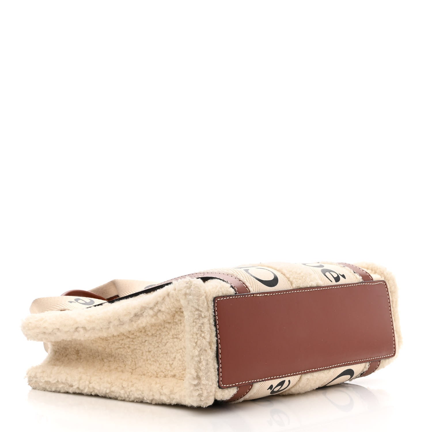 Chloe Shearling Calfskin Small Woody Ribbon Tote With Strap Mild Beige 4 of 15