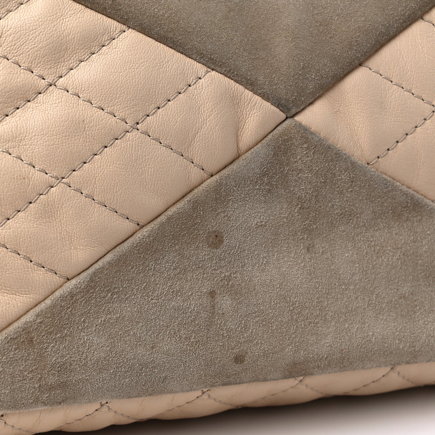 Calfskin Suede Quilted Patchwork Drawstring Bag Beige