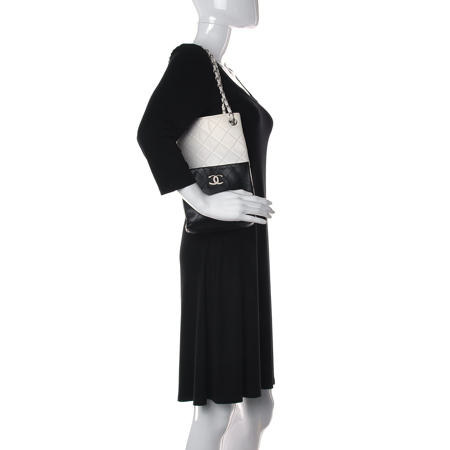 Chanel Lambskin Quilted Vertical Tote Black White 2 of 12