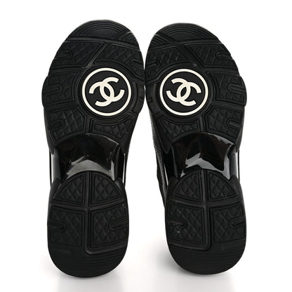 Chanel Mesh Suede Grained Calfskin Womens CC Sneakers 38 Black White 6 of 12