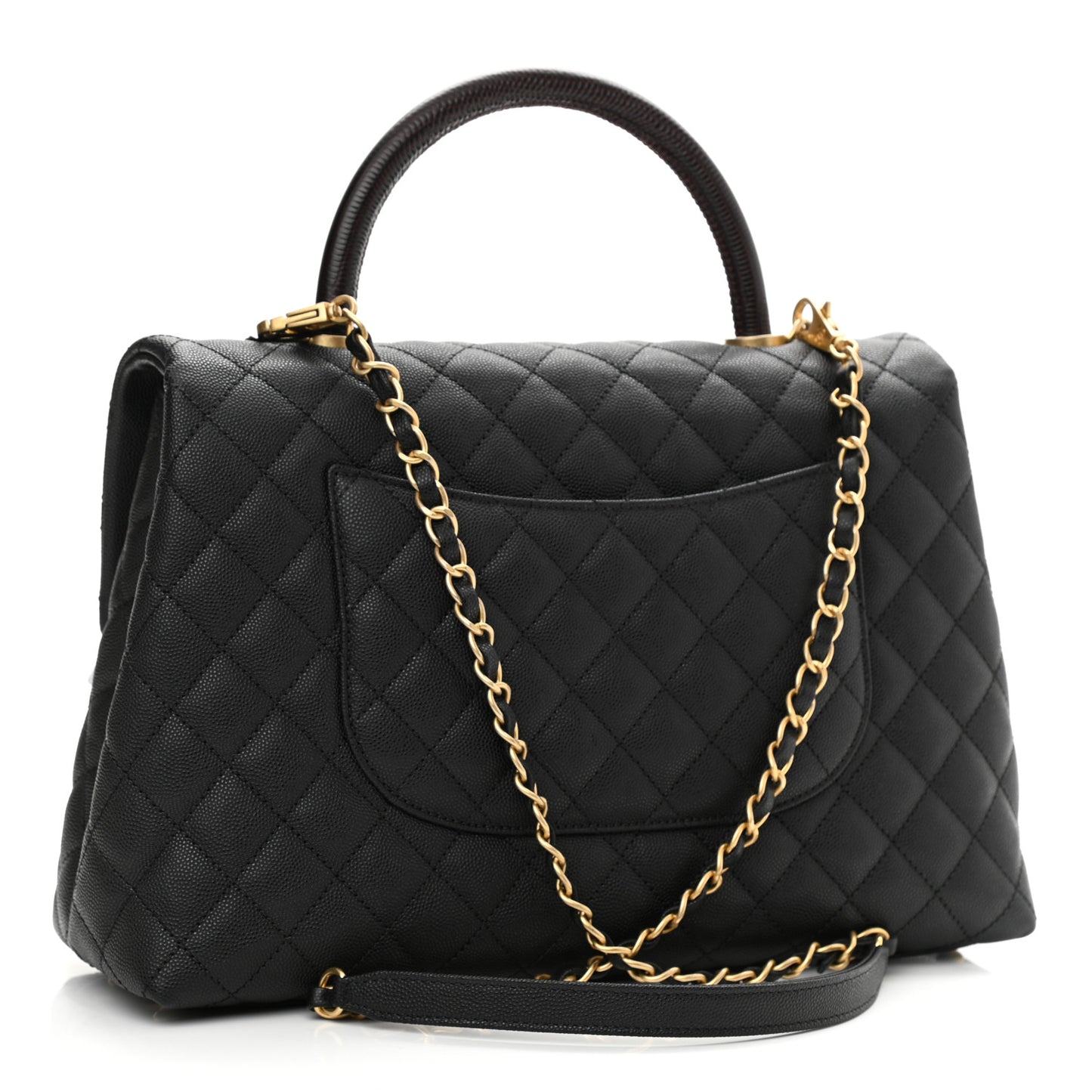Caviar Lizard Quilted Medium Coco Handle Flap Black