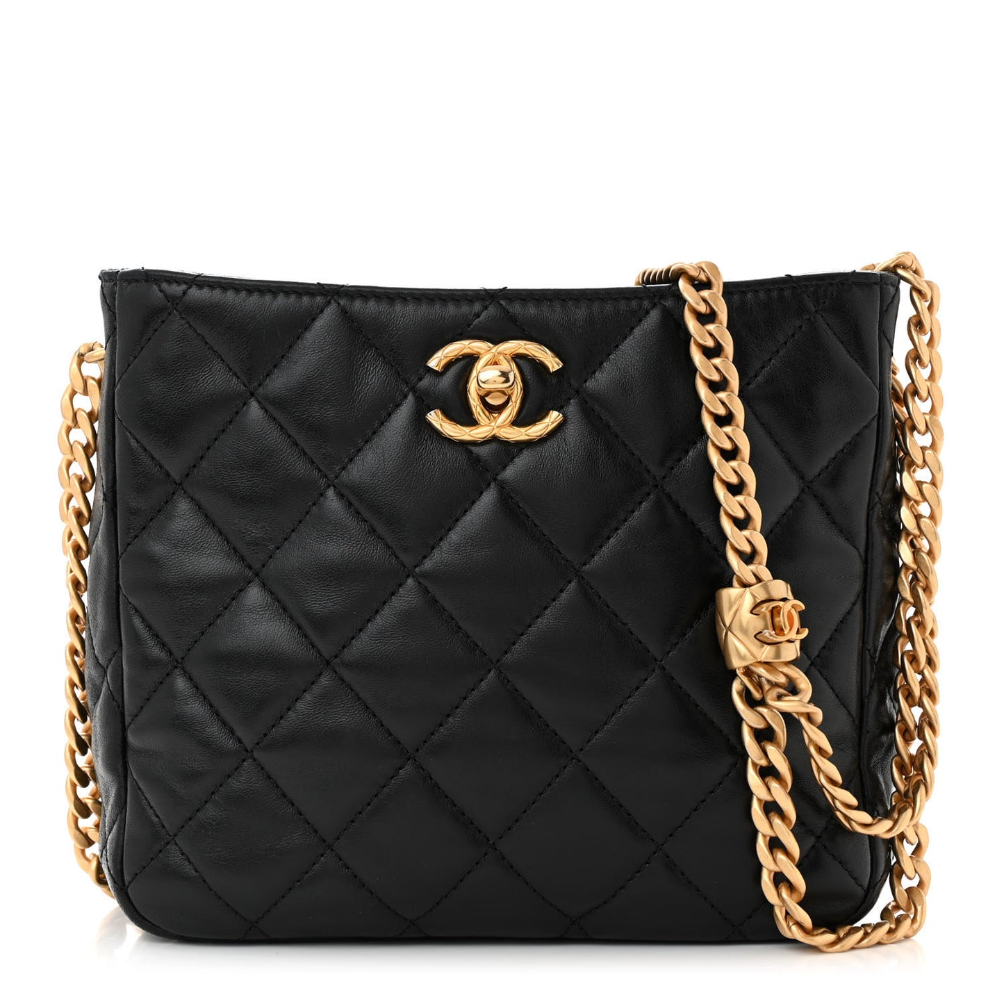 Lambskin Quilted Pillow Crush Hobo Black