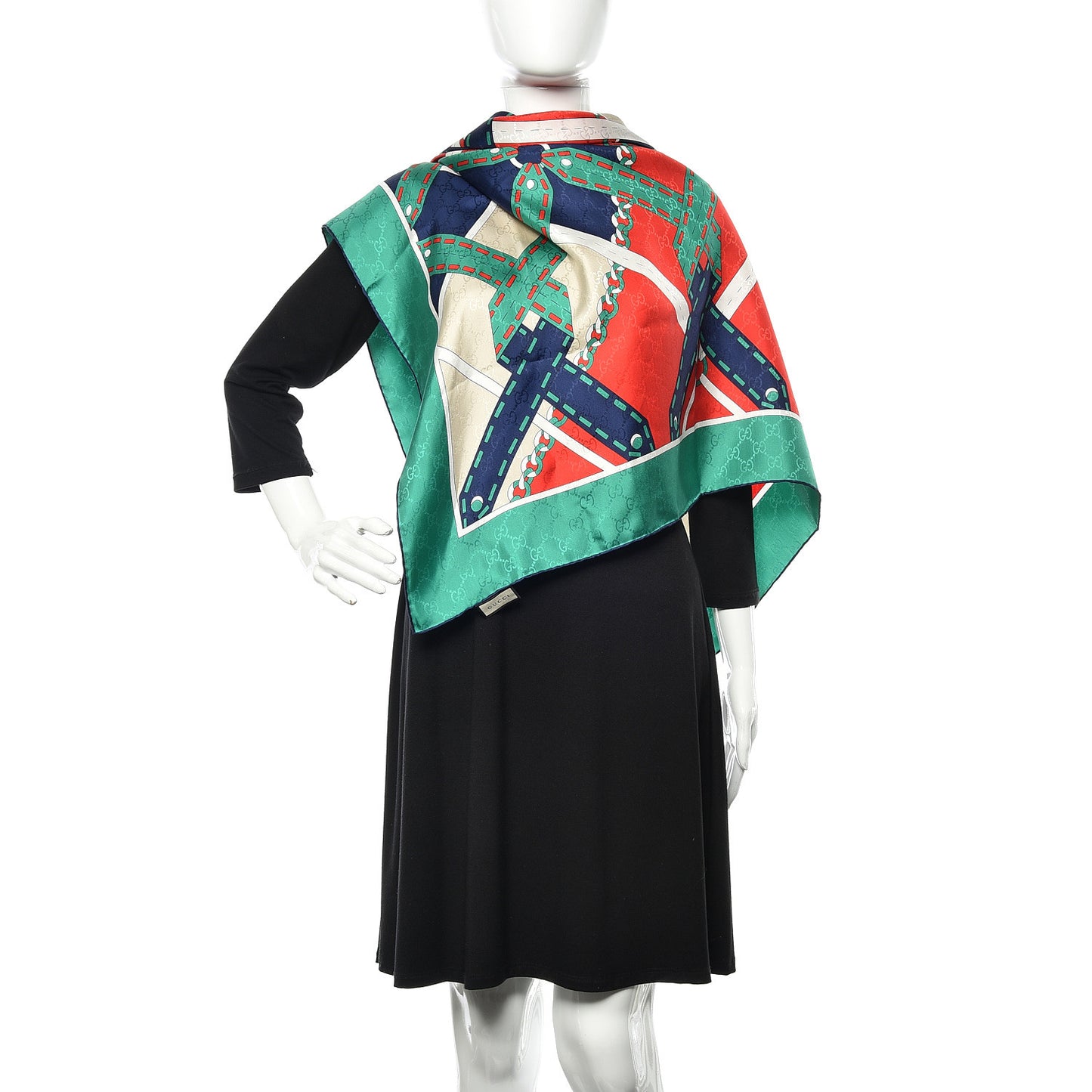 Silk Chain Argyle Square Scarf Flame Dark Green