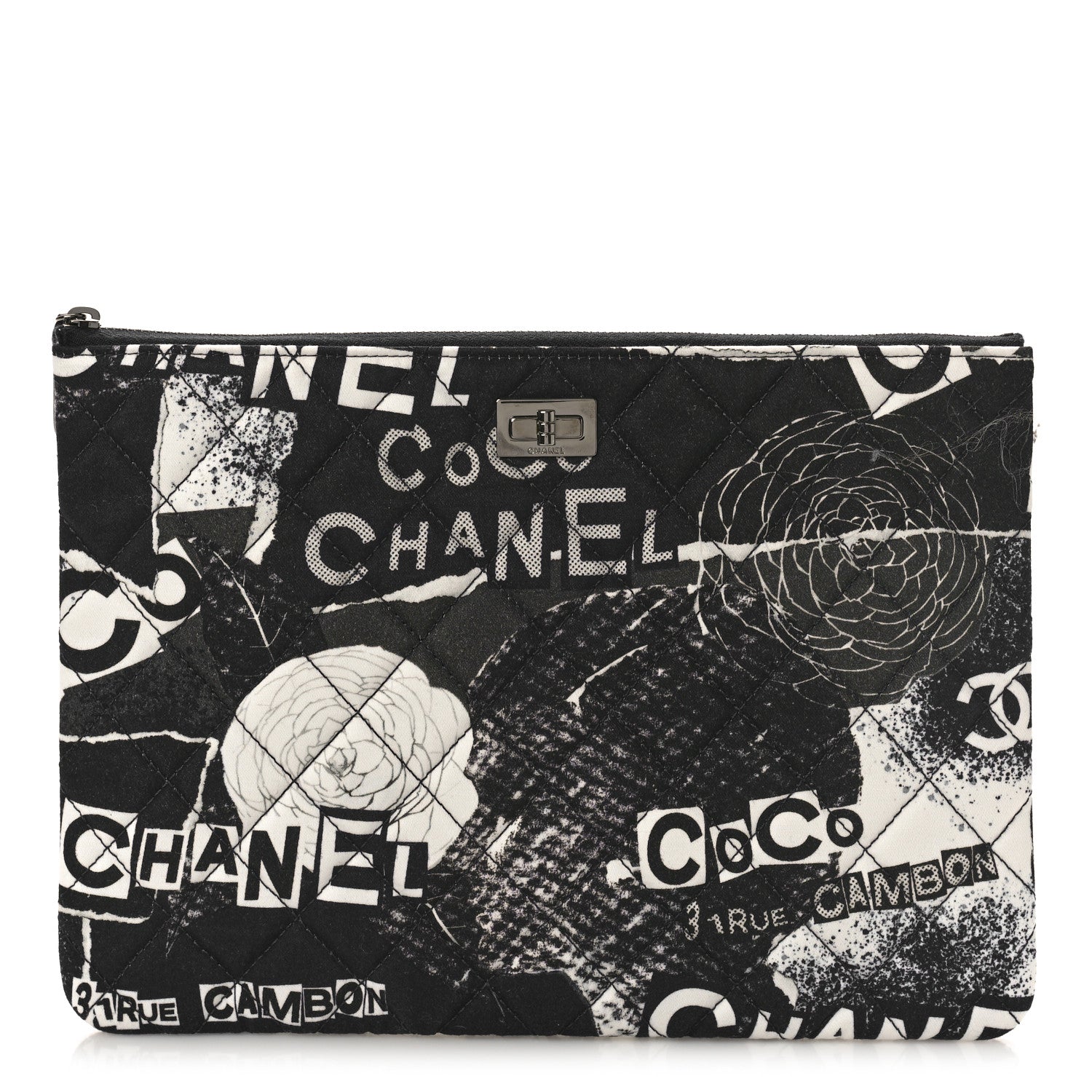 Chanel Jersey Quilted Graffiti Large Reissue Cosmetic Case Black White 1 of 9