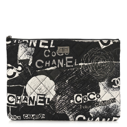 Chanel Jersey Quilted Graffiti Large Reissue Cosmetic Case Black White 1 of 9