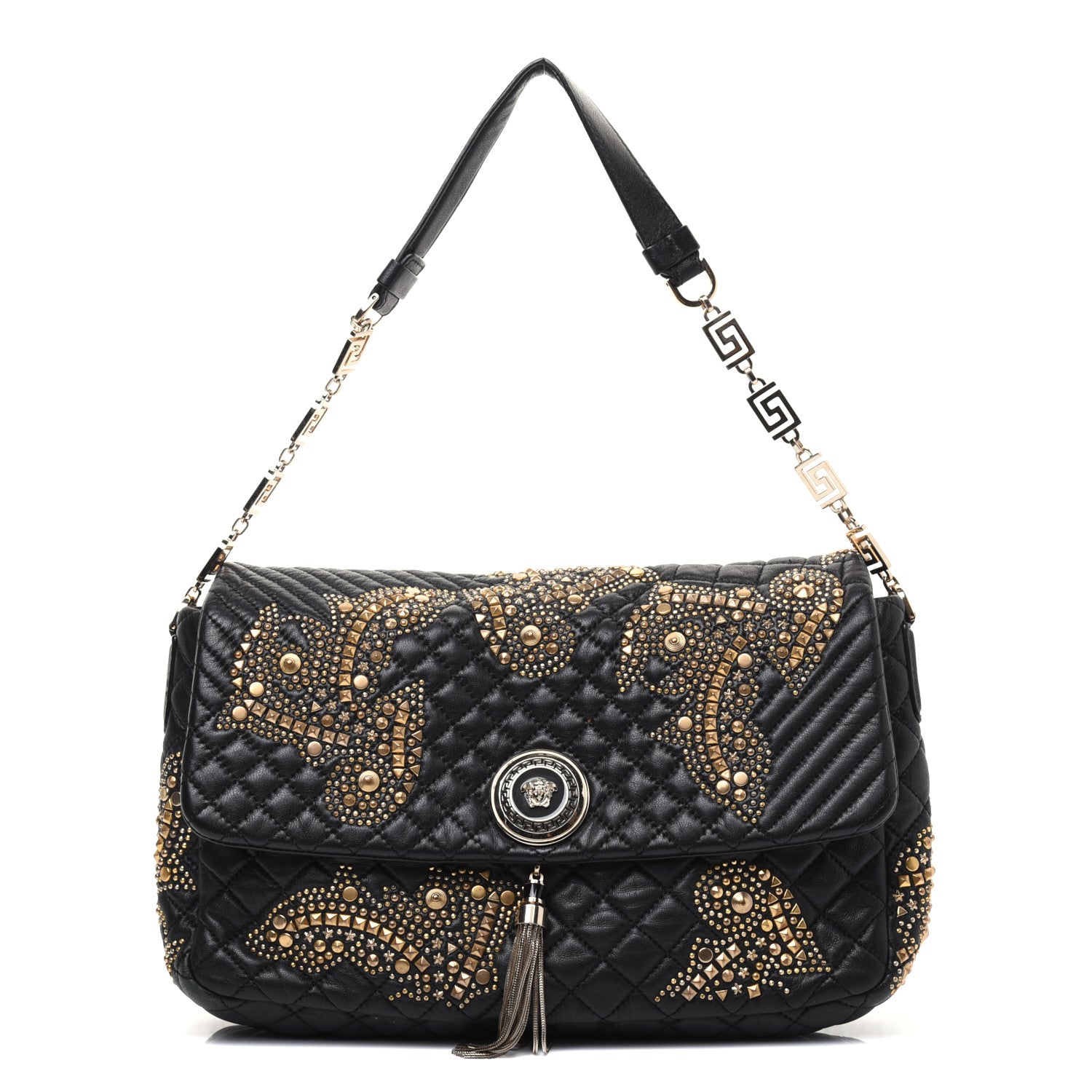 Versace Nappa Barocco Quilted Studded Calliope Vanitas Shoulder Bag Black 1 of 19