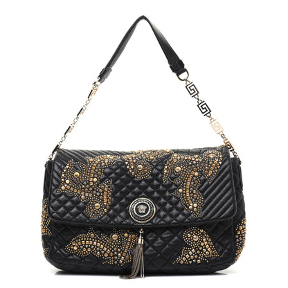 Versace Nappa Barocco Quilted Studded Calliope Vanitas Shoulder Bag Black 1 of 19