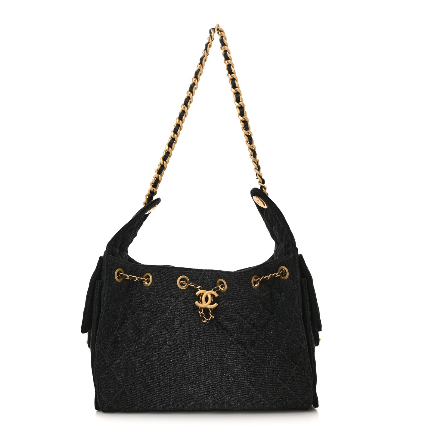 Washed Denim Quilted Small Chanel 25 Handbag Black
