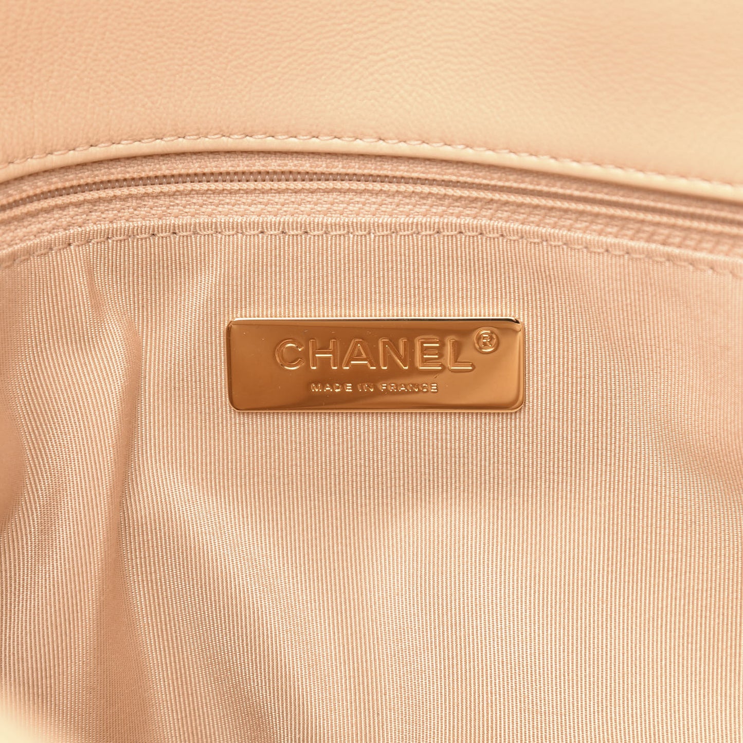 Shiny Goatskin Quilted Large Chanel 19 Flap Beige