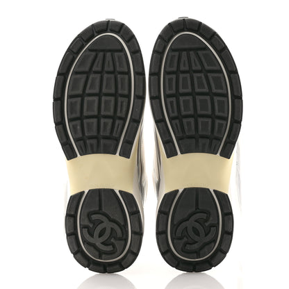 Chanel Fabric Laminated Calfskin Stretch CC Womens Sneakers 39.5 White Silver 6 of 12