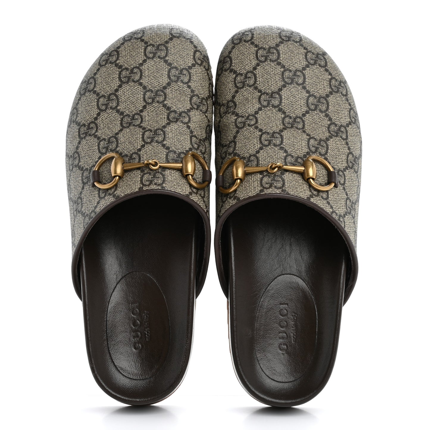 GG Supreme Monogram Miro Soft Calfskin Womens Horsebit Slippers 36 Beige Ebony New Acero