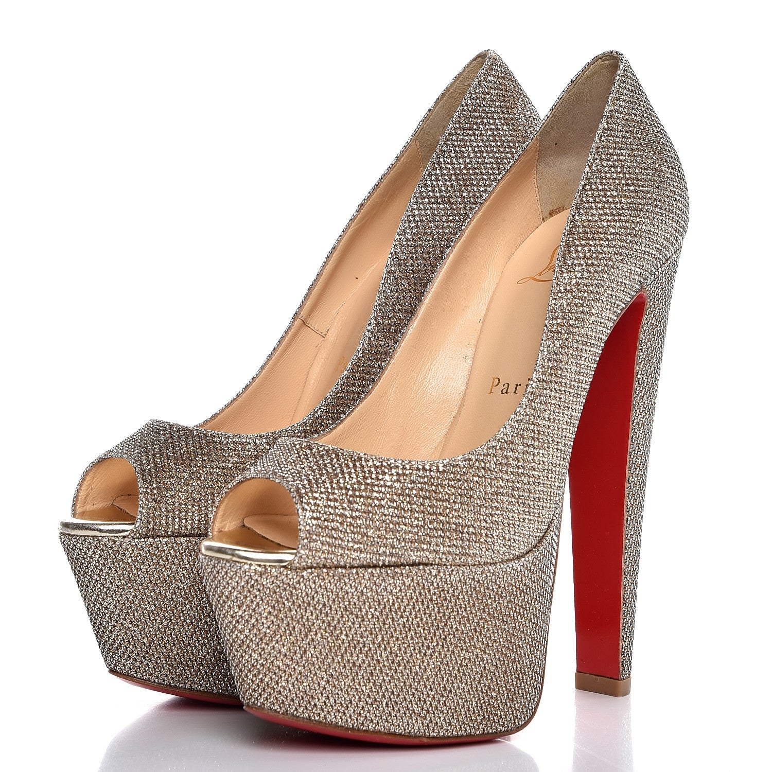 Christian Louboutin Glitter Fabric Altareva 160 Pumps 35 Gold 3 of 9