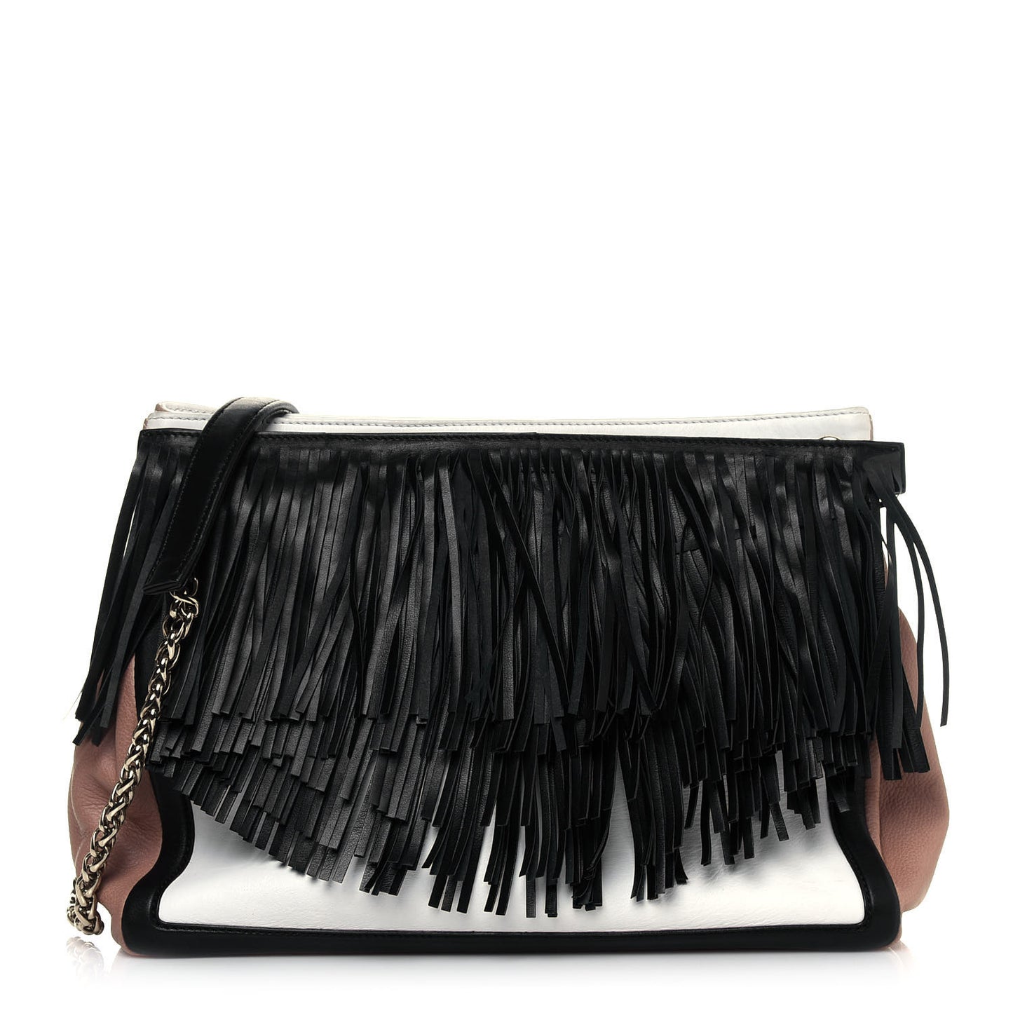 Grained Calfskin Artemis Fringe Shopping Tote White Black