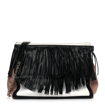 Christian Louboutin Grained Calfskin Artemis Fringe Shopping Tote White Black 1 of 16