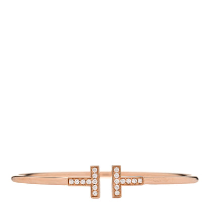 Tiffany 18K Rose Gold Diamond T Wire Bracelet 1 of 4