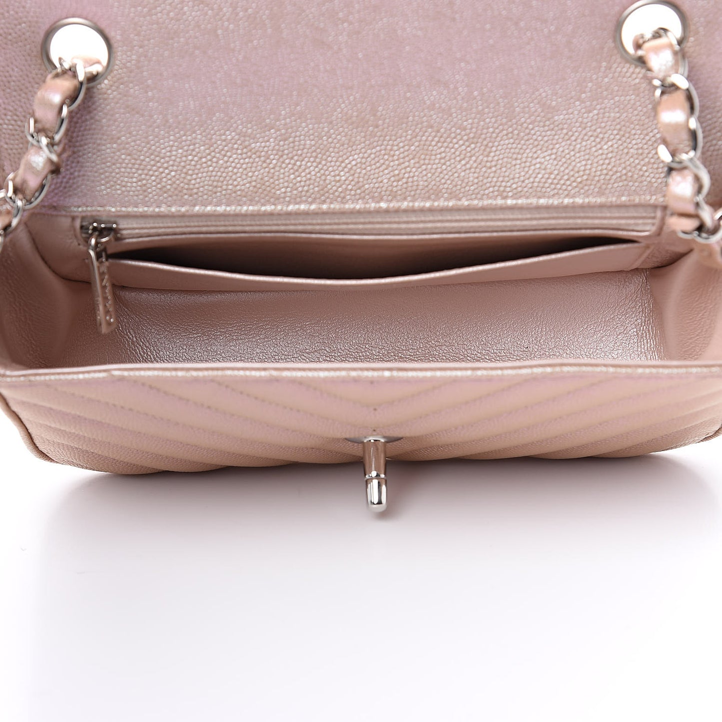 Iridescent Caviar Chevron Quilted Mini Rectangular Flap Light Gold