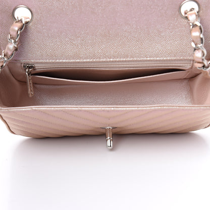 Chanel Iridescent Caviar Chevron Quilted Mini Rectangular Flap Light Gold 5 of 10