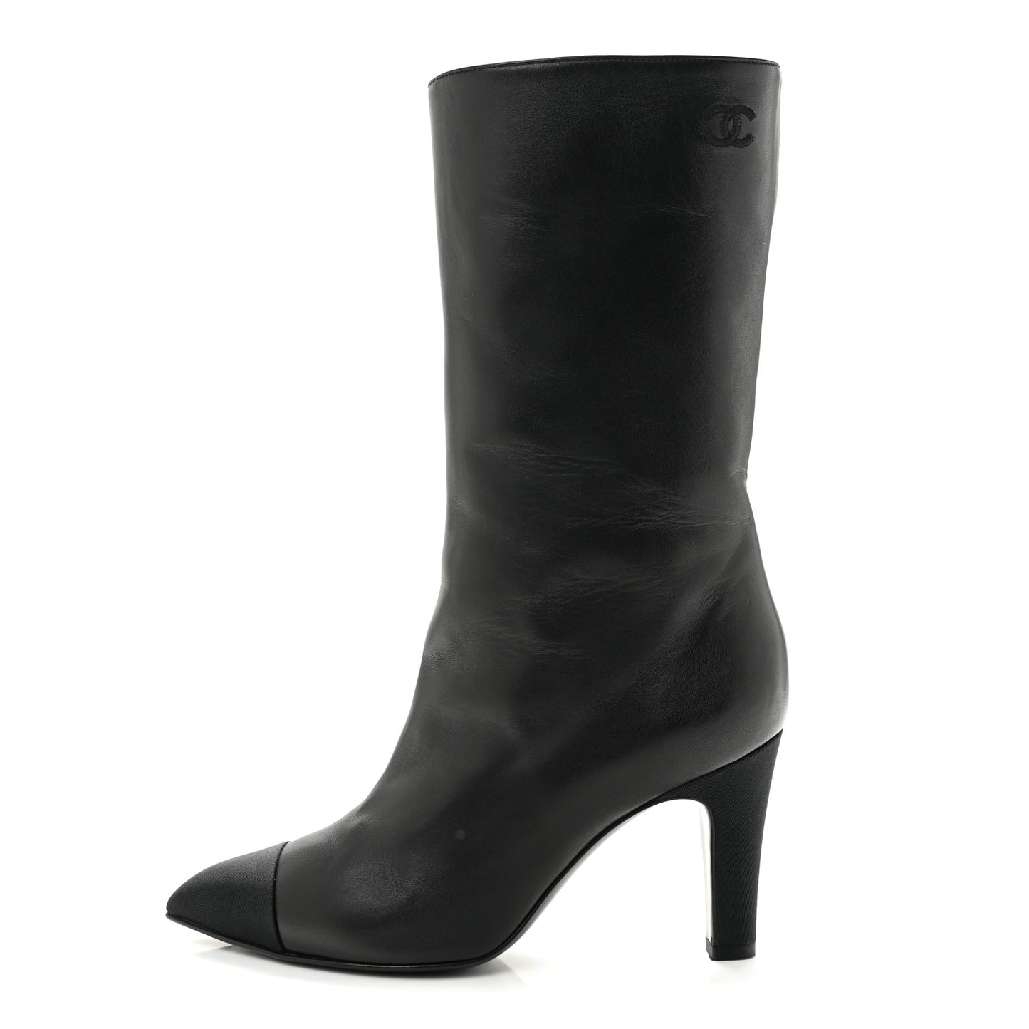 Lambskin Grosgrain Cap Toe Short Boots 35.5 Black
