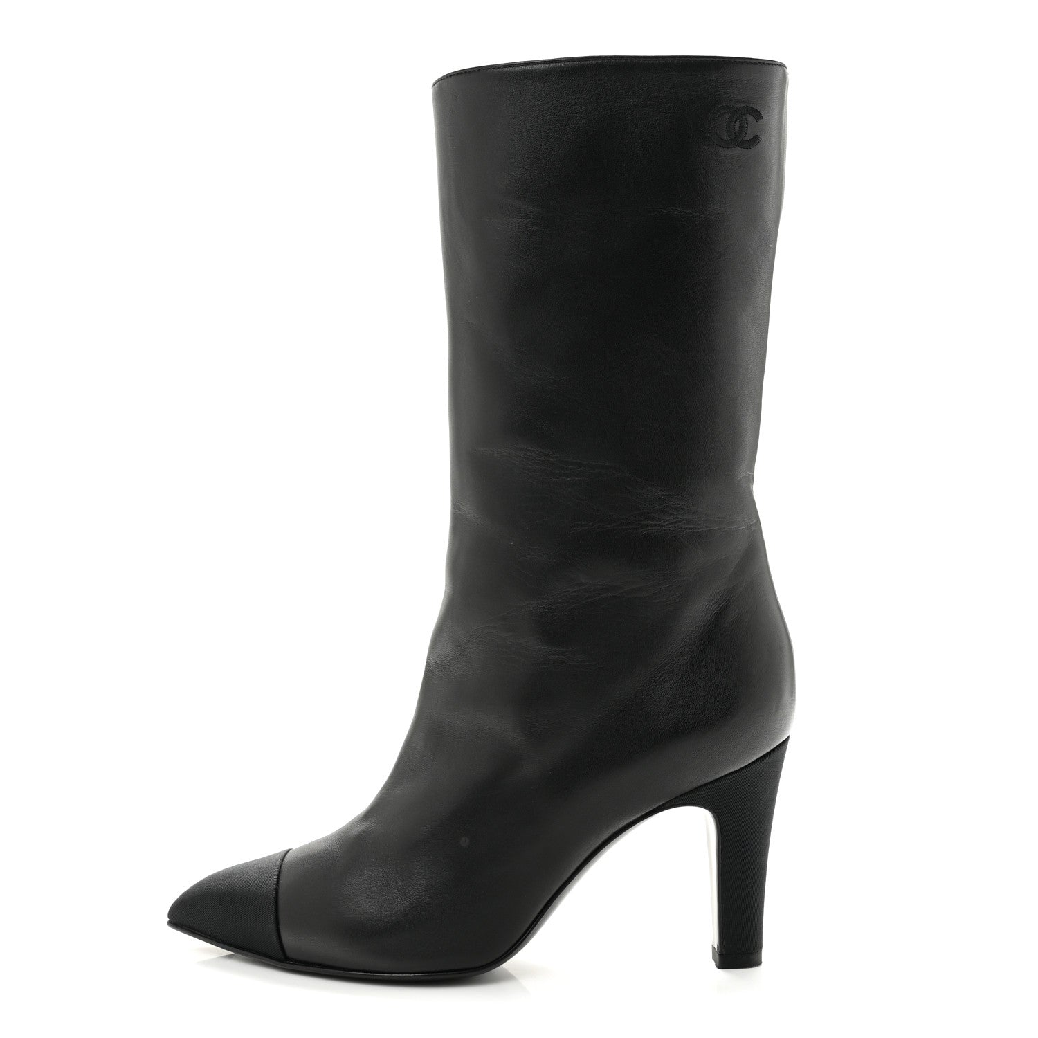 Chanel Lambskin Grosgrain Cap Toe Short Boots 35.5 Black 1 of 10