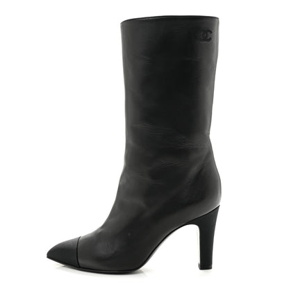 Chanel Lambskin Grosgrain Cap Toe Short Boots 35.5 Black 1 of 10