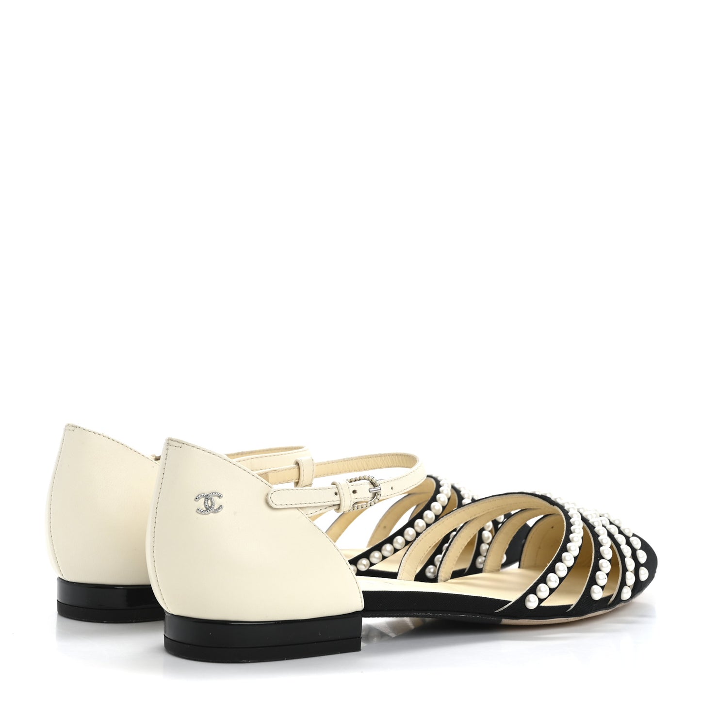 Lambskin Grosgrain Pearl Slingbacks 38.5 White Black