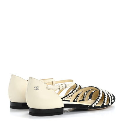 Chanel Lambskin Grosgrain Pearl Slingbacks 38.5 White Black 5 of 11