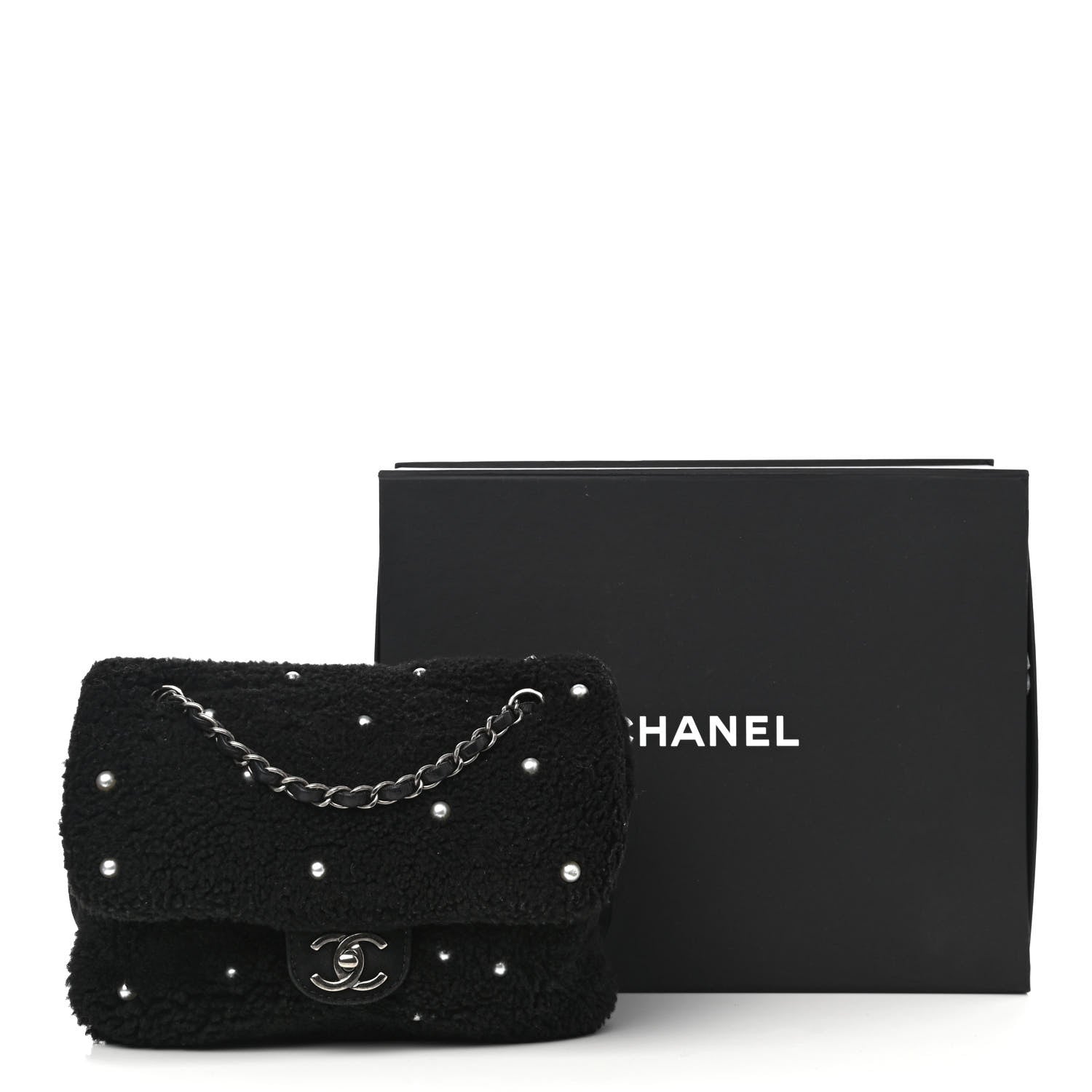 Chanel Shearling Lambskin Pearl Flap Black 13 of 13