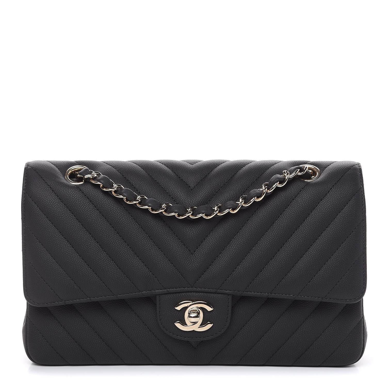 Chanel Caviar Chevron Quilted Medium Double Flap Black 1 of 18