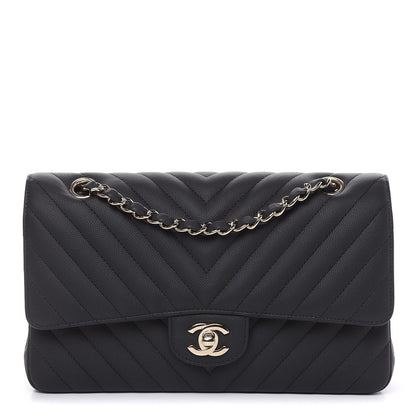 Chanel Caviar Chevron Quilted Medium Double Flap Black 1 of 18