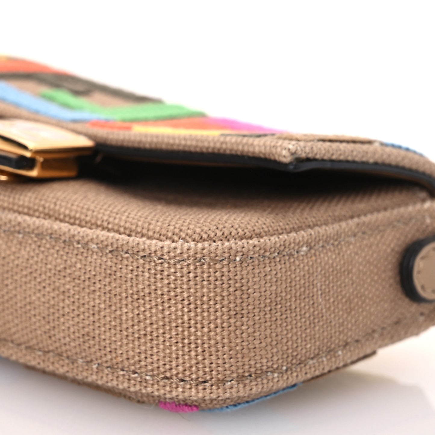 Canvas Vitello King FF Multicolor Embroidered Nano Baguette Charm Multicolor Cuoio